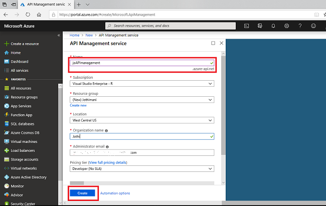 ایجاد سرویس نمونه مدیریت API Azure