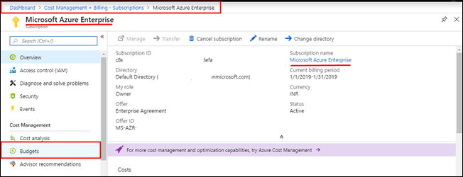 نحوه هشدار/مانیتور کردن محدودیت هزینه برای گروه منابع در Microsoft Azure