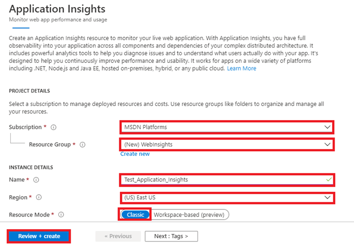 منابع Azure Application Insights (کلاسیک و مبتنی بر فضای کاری)