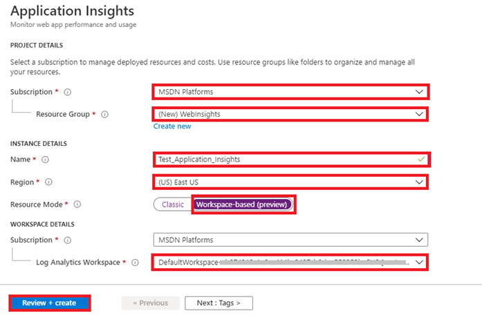 منابع Azure Application Insights (کلاسیک و مبتنی بر فضای کاری)