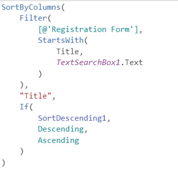 مرتب سازی، SortByCoulmn به همراه توابع فیلتر استفاده شده در گالری Microsoft PowerApps
