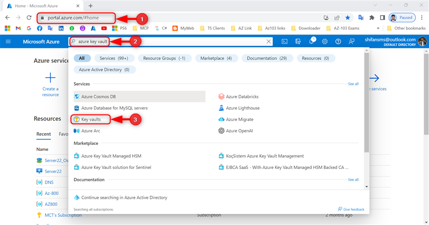 از پورتال Azure برای ایجاد یک Azure Key Vault استفاده کنید