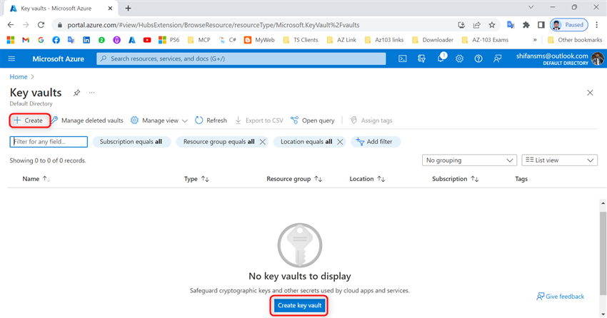 از پورتال Azure برای ایجاد یک Azure Key Vault استفاده کنید