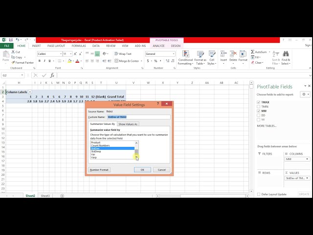 فیلم آموزشی: نحوه محاسبه میانگین، انحراف استاندارد و واریانس داده های آب و هوایی در MS Excel