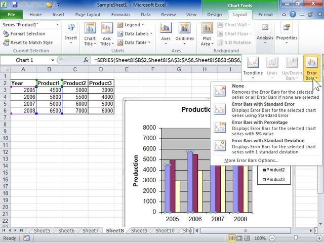 فیلم آموزشی: Excel 2010 نوارهای خطا را به نمودار اضافه کنید با زیرنویس فارسی