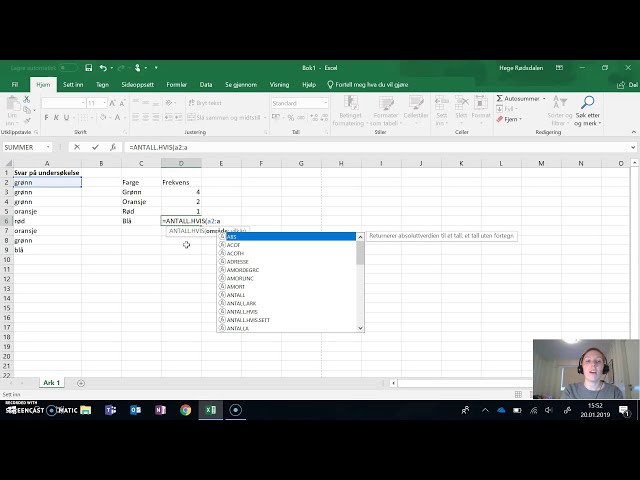 فیلم آموزشی: Frekvens: Frekvenstabell و Excel vha =ANTALL.HVIS