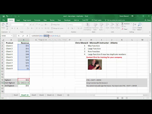 فیلم آموزشی: Excel Max و Large برای یافتن مقادیر منحصر به فرد (نادیده گرفتن موارد تکراری) توسط کریس منارد با زیرنویس فارسی