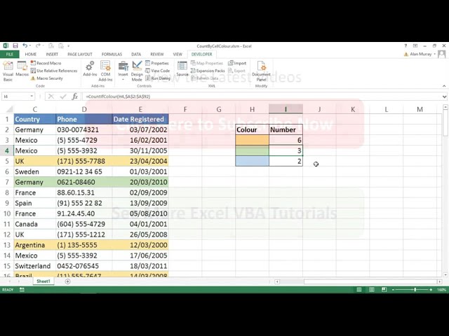 فیلم آموزشی: شمارش بر اساس رنگ سلول - تابع Excel VBA با زیرنویس فارسی