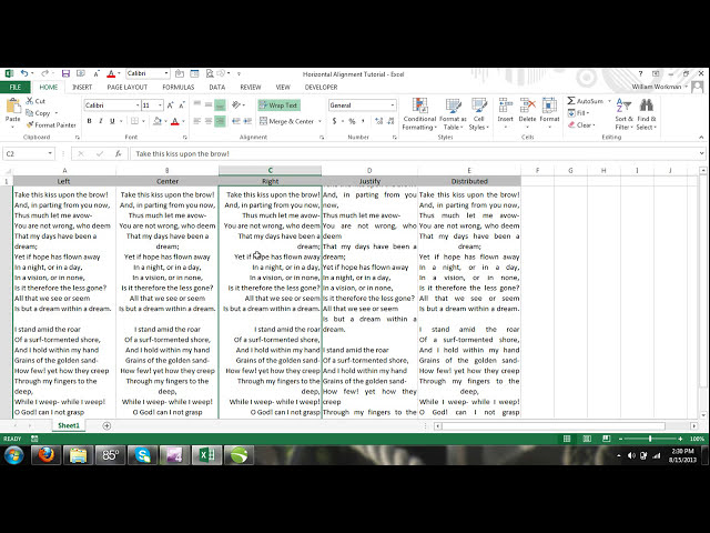 فیلم آموزشی: Excel For Noobs قسمت 43: تراز افقی متن به چپ به راست توجیه توزیع شده Excel 2016 2013 با زیرنویس فارسی