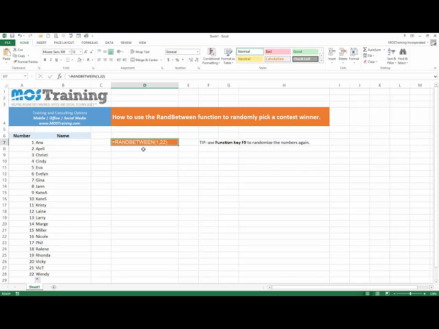 فیلم آموزشی: نحوه استفاده از Excel RANDBETWEEN برای انتخاب برنده مسابقه