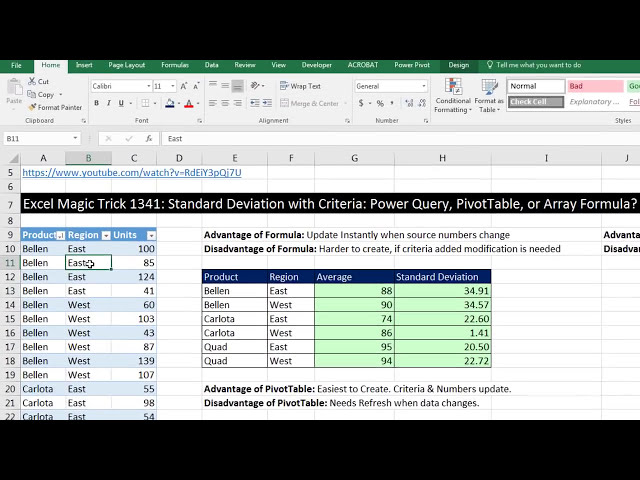 فیلم آموزشی: ترفند جادویی Excel 1341: انحراف استاندارد با معیارها: Power Query، PivotTable یا Array Formula؟ با زیرنویس فارسی