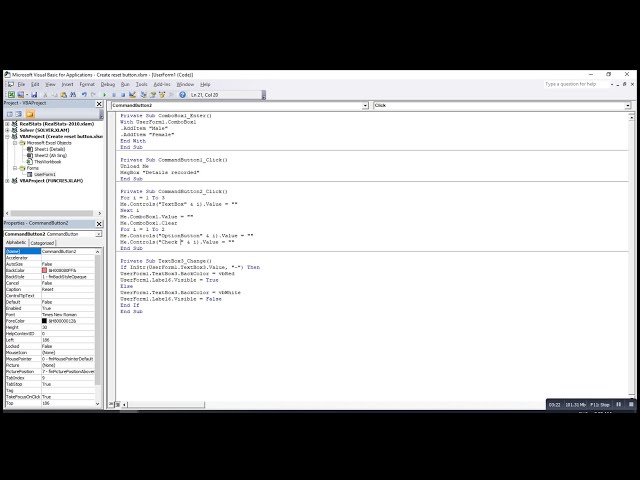 فیلم آموزشی: Excel VBA - ایجاد دکمه تنظیم مجدد در UserForm با زیرنویس فارسی