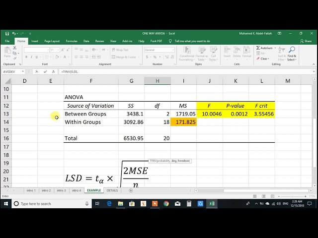 فیلم آموزشی: ANOVA یک طرفه با استفاده از اکسل