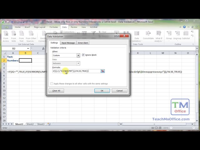 فیلم آموزشی: Excel - فقط متن یا فقط اعداد وارد شده به سلول در Excel - فرمول های سفارشی مجاز است با زیرنویس فارسی