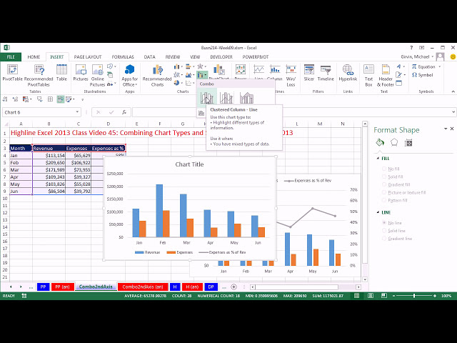 فیلم آموزشی: Highline Excel 2013 Class Video 45: ترکیب انواع نمودار و محورهای ثانویه در Excel 2013 با زیرنویس فارسی