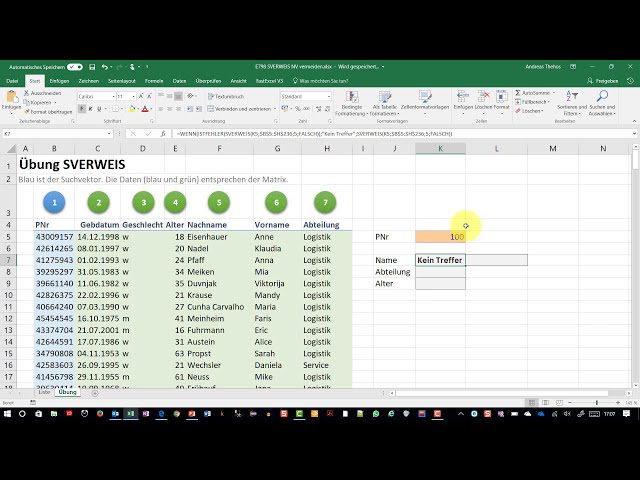فیلم آموزشی: SVERWEIS - Fehlermeldung #NV vermeiden - Excel einfach lernen!