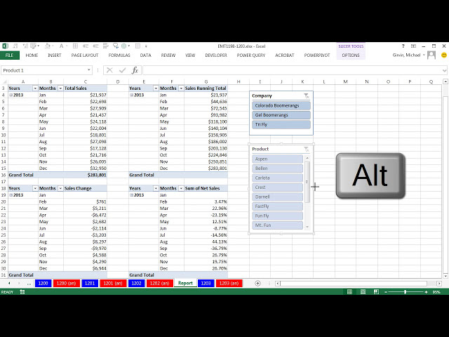 فیلم آموزشی: Excel Magic Trick 1203: 2 Slicers Control 4 PivotTables: Sum، Running Total، Change و % Change با زیرنویس فارسی