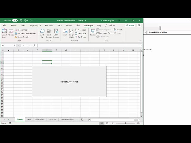 فیلم آموزشی: Excel VBA برای بازخوانی تمام جدول های محوری با یک دکمه با زیرنویس فارسی