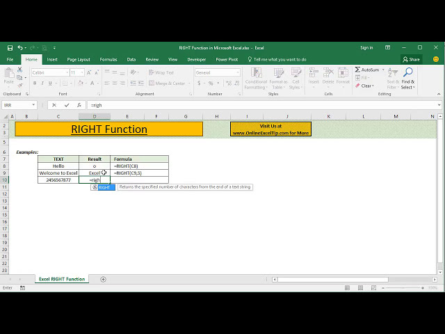فیلم آموزشی: نحوه استفاده از تابع RIGHT در اکسل