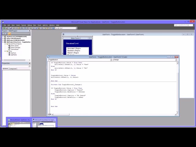 فیلم آموزشی: پیکربندی ToggleButton در فرم کاربری Excel VBA با زیرنویس فارسی