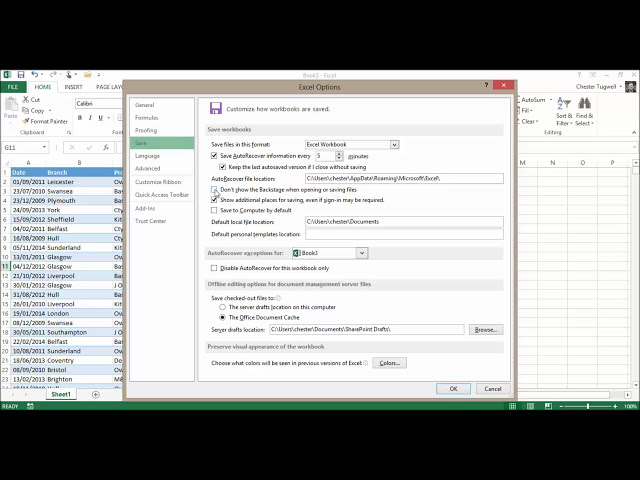 فیلم آموزشی: Excel 2013: هنگام ذخیره و باز کردن، نمای پشت صحنه برگه فایل را غیرفعال کنید با زیرنویس فارسی