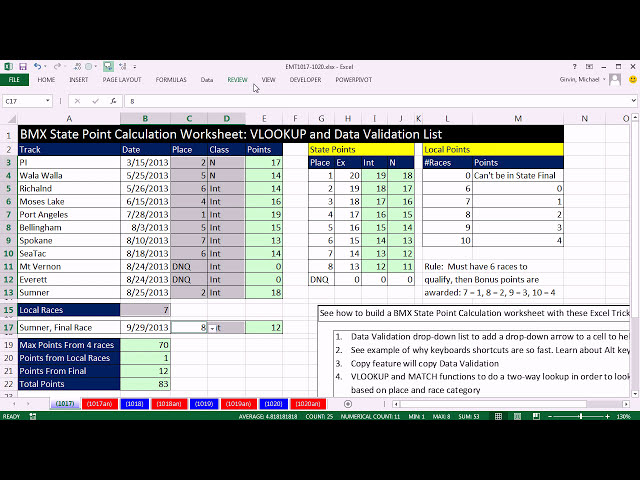 فیلم آموزشی: Excel Magic Trick 1017: کاربرگ محاسبه نقطه وضعیت BMX: VLOOKUP و لیست اعتبار سنجی داده ها با زیرنویس فارسی