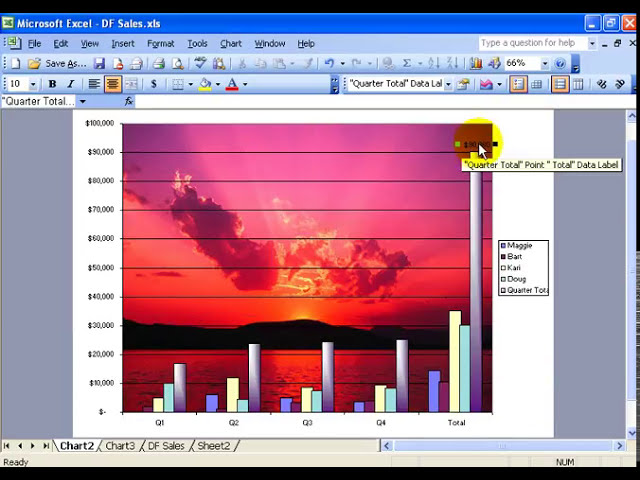 فیلم آموزشی: Excel 2003: گزینه های نمودار، عنوان ها، محورها، خطوط شبکه، برچسب ها، افسانه با زیرنویس فارسی