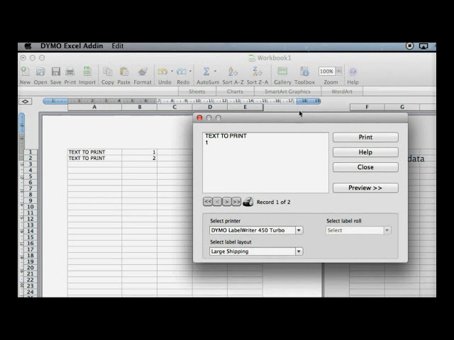 فیلم آموزشی: نحوه چاپ از افزونه های DYMO برای MAC Excel