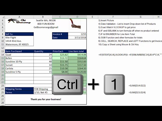 فیلم آموزشی: Excel & Business Math 39: ایجاد فاکتورهای اکسل، کشویی اعتبارسنجی داده، توابع VLOOKUP و IF با زیرنویس فارسی