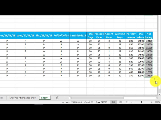 فیلم آموزشی: نحوه ساخت برگه حضور و غیاب کارمند با حقوق در ms excel 2016