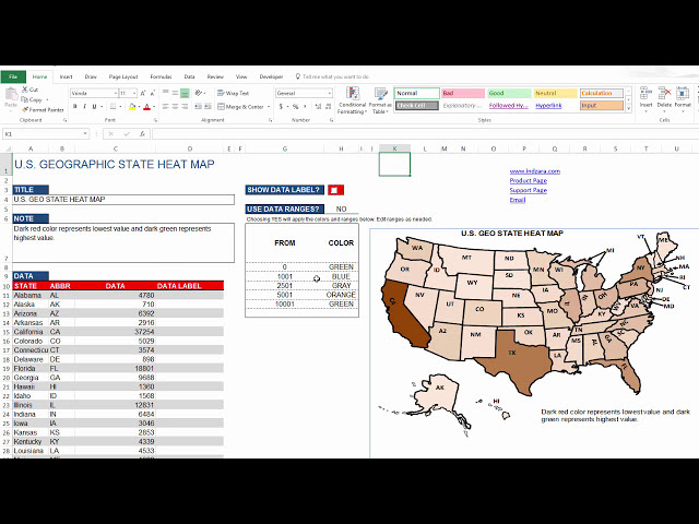 فیلم آموزشی: نقشه گرمایی وضعیت جغرافیایی ایالات متحده - الگوی اکسل - تغییر رنگ های گرادیان با زیرنویس فارسی