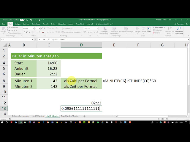 فیلم آموزشی: Dauer in Minuten angeben - Excel - Datums- und Zeitfunktionen