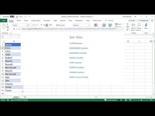 فیلم آموزشی: Excel: تابع منحصر به فرد - تابع آرایه پویا جدید توسط کریس منارد با زیرنویس فارسی