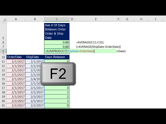 فیلم آموزشی: ترفند جادویی Excel 1388 میانگین تعداد روزهای بین سفارش و تاریخ ارسال (درس فرمول آرایه پایه) با زیرنویس فارسی