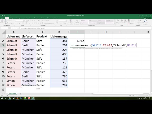 فیلم آموزشی: عملکرد Excel SUMMEWENN و SUMMEWENNS bilden [mehrere Kriterien gleichzeitig, Bedingungen] با زیرنویس فارسی