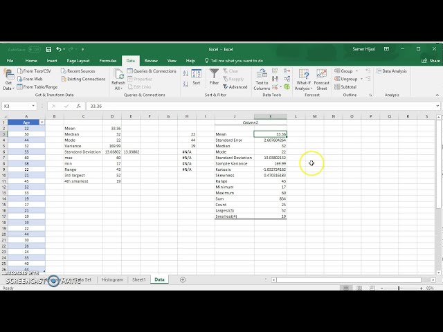فیلم آموزشی: یافتن معیارهای آمار توصیفی در Microsoft Excel 2016 (Office 365) قسمت دوم با زیرنویس فارسی