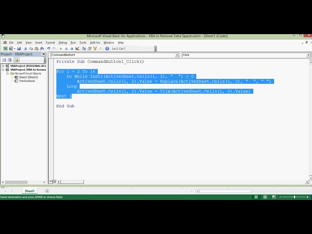 فیلم آموزشی: VBA برای حذف فضاهای اضافی از سلول ها - مثال Excel VBA توسط Exceldestination با زیرنویس فارسی