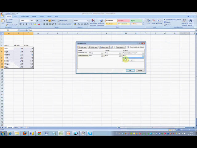 فیلم آموزشی: MS Office - Excel - Tieojen lajittelu