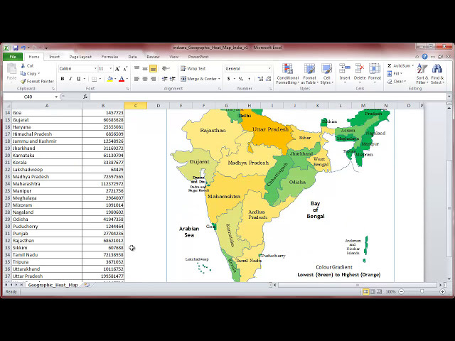 فیلم آموزشی: الگوی اکسل نقشه حرارتی جغرافیایی (هند) - نحوه تغییر گرادیان رنگ با زیرنویس فارسی