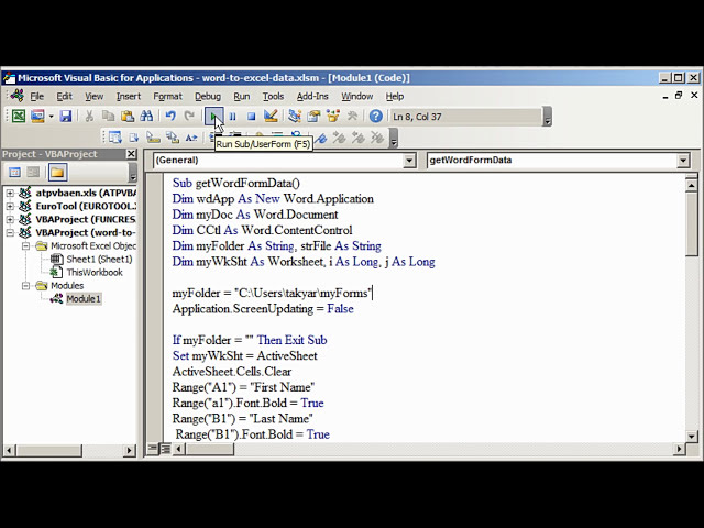 فیلم آموزشی: با استفاده از VBA داده ها را از فرم های Microsoft Word به Excel دریافت کنید
