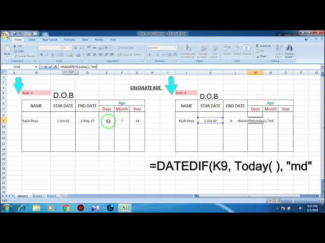 فیلم آموزشی: نحوه محاسبه سن در اکسل در dd/mm/yyyy | با استفاده از تابع DatedIF با زیرنویس فارسی