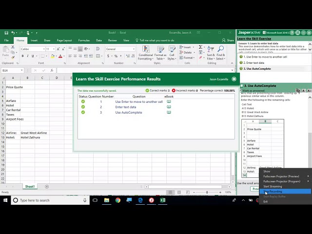 فیلم آموزشی: Jasperactive Excel 2016 Core Lesson 1: Module 2 با زیرنویس فارسی