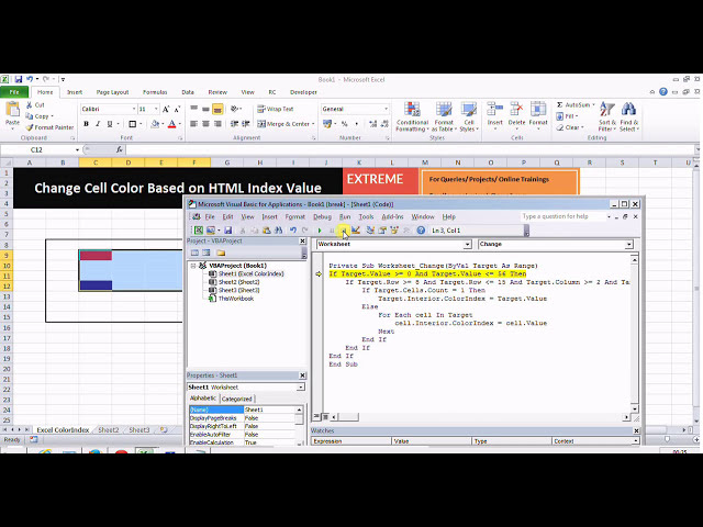 فیلم آموزشی: Excel VBA - تغییر رنگ سلول با مقدار Colorindex با زیرنویس فارسی