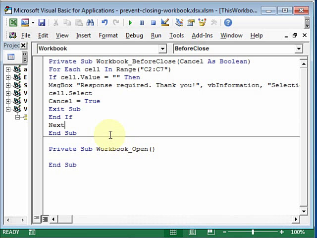 فیلم آموزشی: جلوگیری از بسته شدن workbook با استفاده از Excel VBA