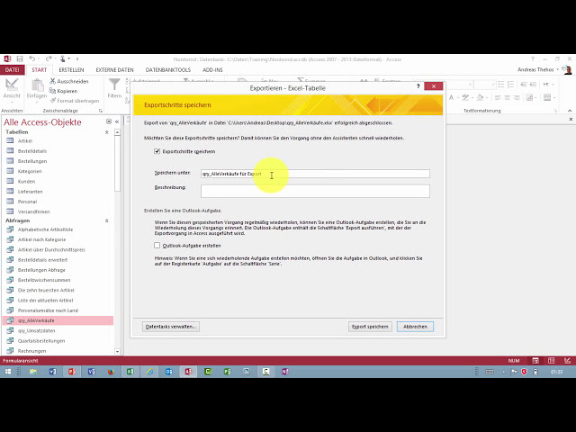 فیلم آموزشی: Access - Abfrage erstellen - Export nach Excel