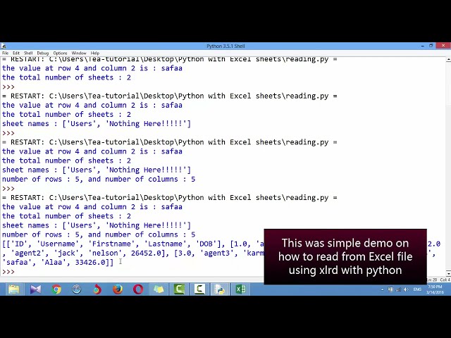 فیلم آموزشی: خواندن برگه های اکسل (.xlsx|.xls) با پایتون 3.5.1 با استفاده از بسته (ماژول) xlrd