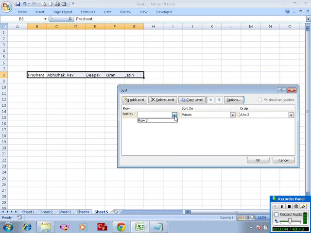فیلم آموزشی: مرتب سازی ردیف ها بر اساس حروف الفبا در Excel 2007