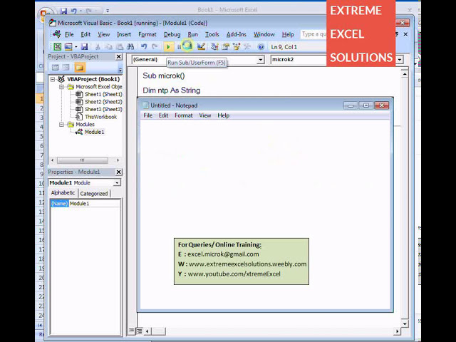 فیلم آموزشی: Excel Macro Online VBA Tutorial 7 - VBA برای باز کردن فایل Notepad (txt).