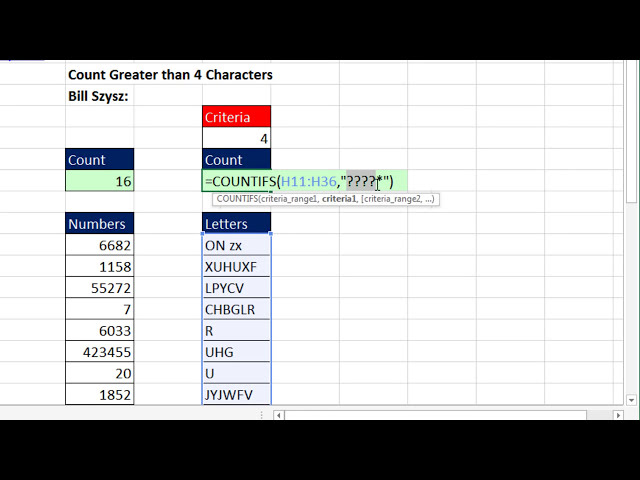 فیلم آموزشی: ترفند جادویی Excel 1182: COUNTIFS و Wildcards برای شمارش زمانی که 4 کاراکتر یا بیشتر وجود دارد با زیرنویس فارسی