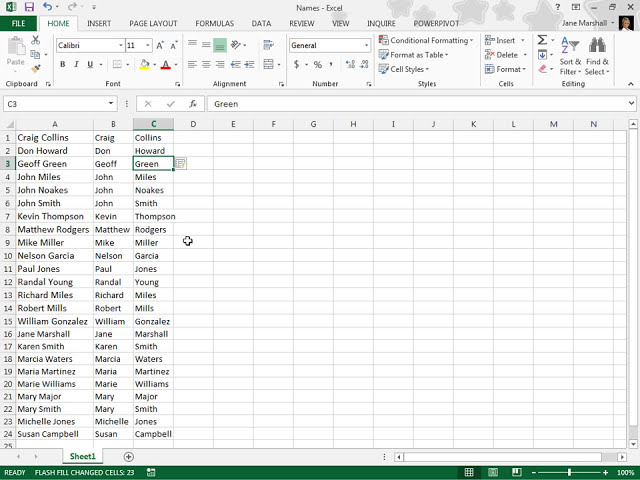 فیلم آموزشی: Excel 2013 ستونی از داده ها را با استفاده از Flash Fill تقسیم کرد با زیرنویس فارسی